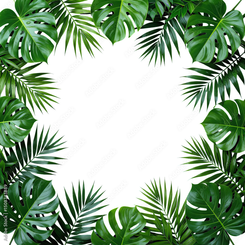 Fototapeta premium Tropical Green Leaves, Isolated Transparent Background Design Element