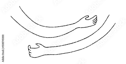 Doodle style hand hug with self care illustration. Flat vector illustration isolated on white background.