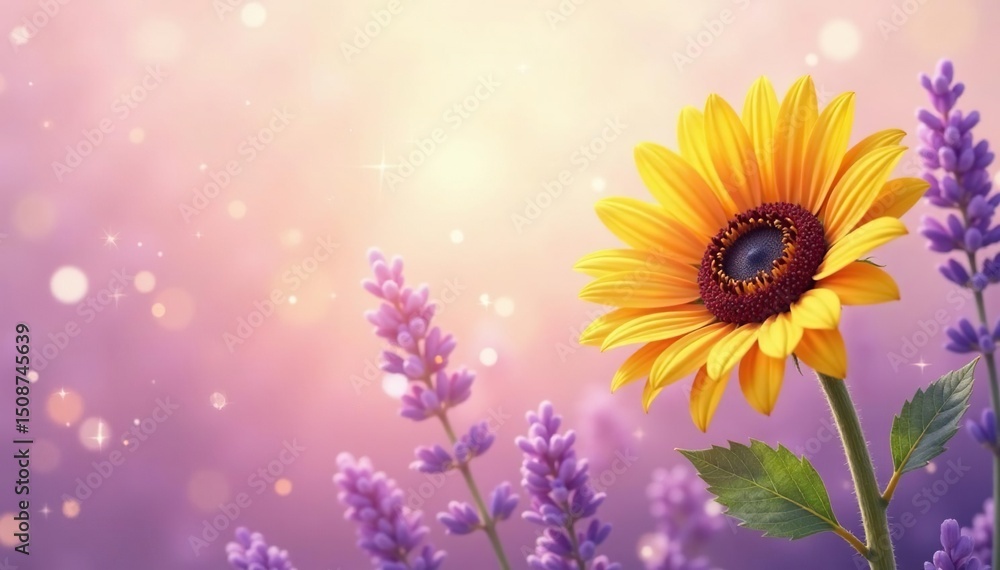 Obraz premium Soft, pastel sunflowers & lavender, ethereal light , sunflowers, palette, design