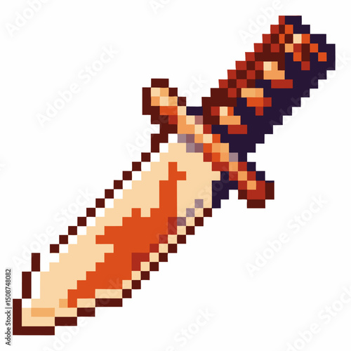 Pixelated dagger icon retro gaming weapon, vintage video game style, pixel art design