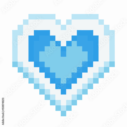 Pixelated blue heart, digital art symbolizing love, affection, and technology in a retro