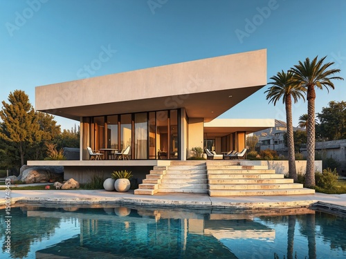 Wallpaper Mural Modern Desert House with Pool and Palm Trees Torontodigital.ca