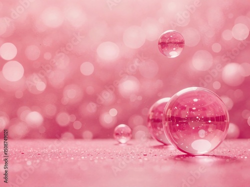 Wallpaper Mural Pink Glass Spheres on Glittering Surface with Bokeh Background Torontodigital.ca