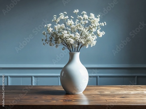 Wallpaper Mural White Flowers in Vase on Wooden Table Torontodigital.ca