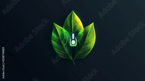 Green leaf energy icon promoting eco-friendly power saving. Environmentally sustainable symbol in vector style. 
