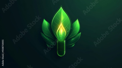 Green leaf energy icon promoting eco-friendly power saving. Environmentally sustainable symbol in vector style. 