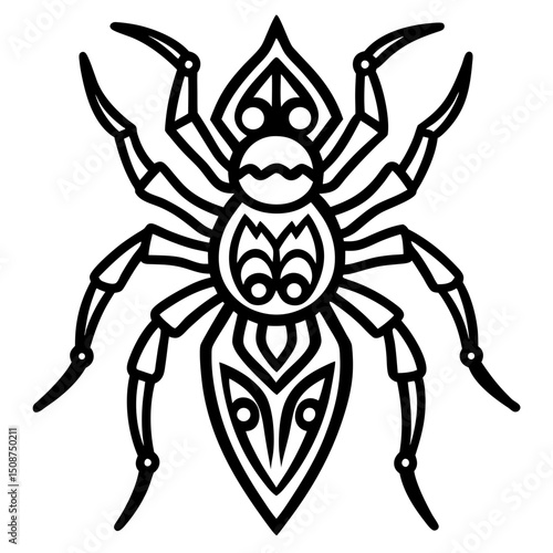 Royal Tribal peacock spider vector line art
