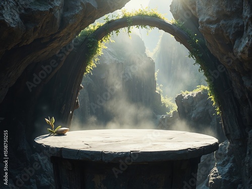 Wallpaper Mural Mystical Cave with Stone Table and Sunlit Archway Torontodigital.ca