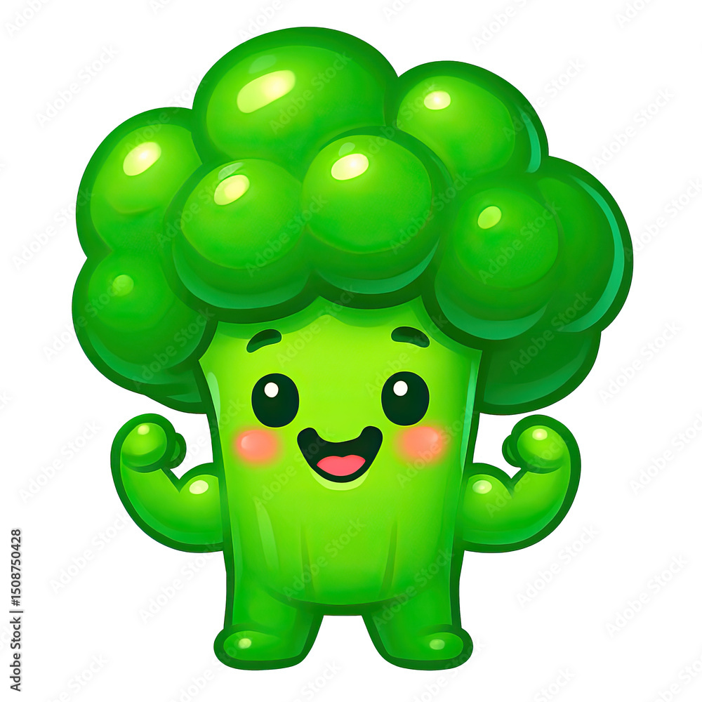 Obraz premium Confident Broccoli with Hands on Hips, Cartoon, Cutout Transparent PNG
