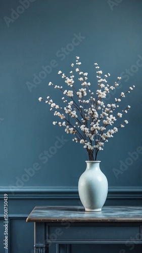 Wallpaper Mural White Flowers in Blue Vase Against Dark Background Torontodigital.ca