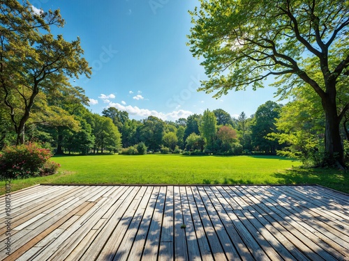 Wallpaper Mural Serene Park View from Wooden Deck on a Sunny Day Torontodigital.ca