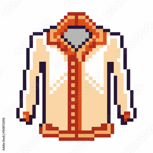 Pixel art jacket design retro warm hooded outerwear with orange accents