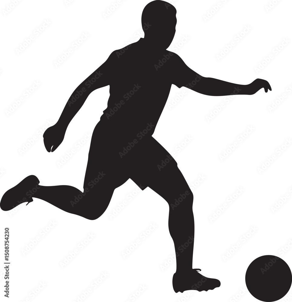 Dynamic Silhouette: A determined soccer player, captured mid-action, elegantly kicks the ball across a grassy field, exuding athleticism and intense focus. Dynamic Silhouette: A determined soccer player, captured mid-action, elegantly kicks the ball across a grassy field, exuding athleticism and intense focus.