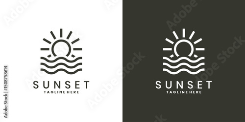 Water wave and sun logo design