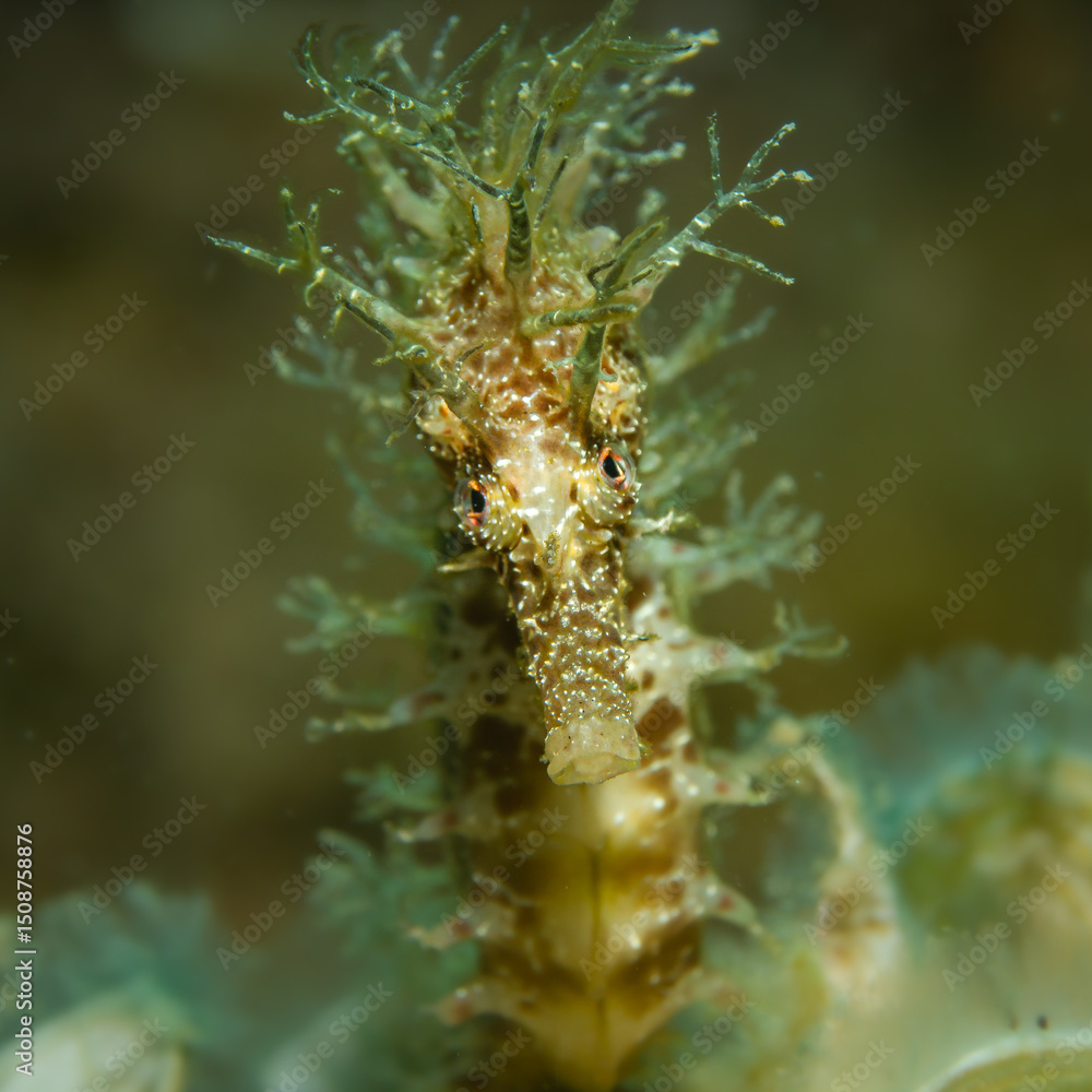 Fototapeta premium langschnäuziges Seepferdchen, Unterwasserfoto, Costa Brava, Spanien, Mittelmeer, Hippocampus guttulatus