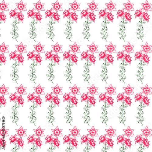 Wallpaper Mural Hand drawn cute flowers, seamless patterns with floral for fabric, textiles, clothing, wall art, wallpaper, cover, banner, poster, interior decor, natural backgrounds. Torontodigital.ca