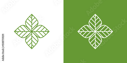 Minimalist botanical leaf logo design in symmetrical floral pattern
