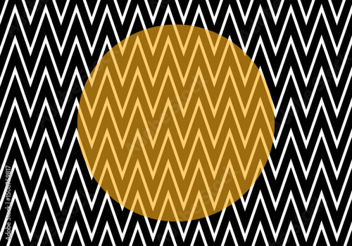 Fondo en zig-zag negro sobre esfera amarilla mostaza