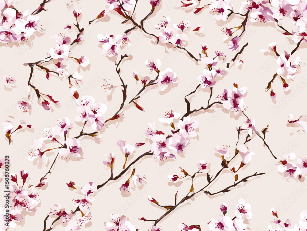 Fototapeta premium cherry blossom, flower, pattern, floral, seamless, vector, illustration, nature, spring, blossom, design, wallpaper, decoration, flowers, pink, cherry, tree, art, leaf, beauty, plant, texture, branch,