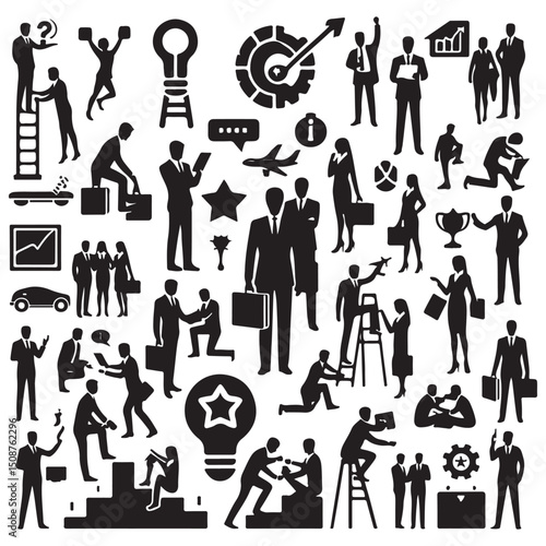 Business Teamwork and Success Vector Icons Set – Growth, Innovation, and Leadership.