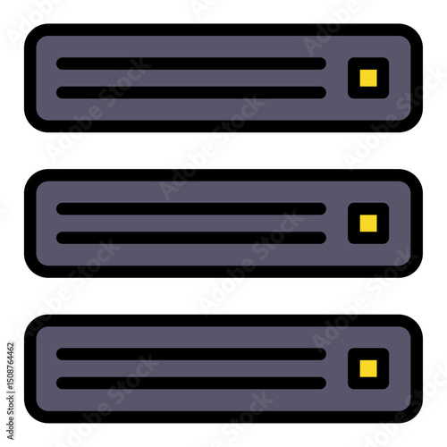 Flat Rack Server Icon: Modern Style for Data Center, Networking, and Cloud Computing. Editable Vector