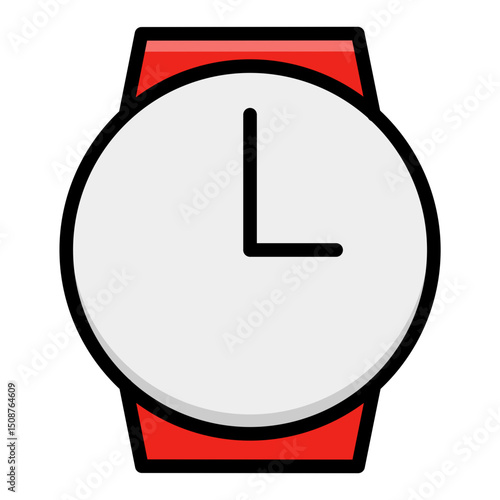 Analog Watch Icon: Classic Timepiece with Red Strap. Symbol for Time, Schedule, Deadline, and Planning. Modern Design Element for UI/UX and Business. Editable Vector