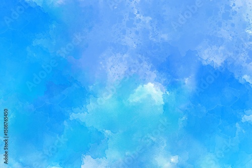 Watercolor painting, blue paint, water, wave, background material 