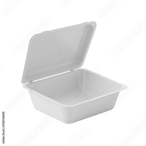 White Square Disposable Food Container on Transparent Background