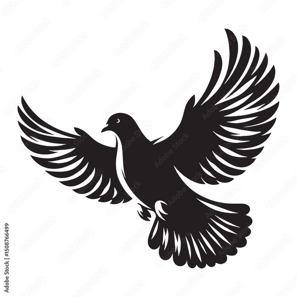 Fototapeta premium Elegant Dove silhouette with open wings – Dove illustration – Minimalist Dove vector – Bird silhouette – Bird vector