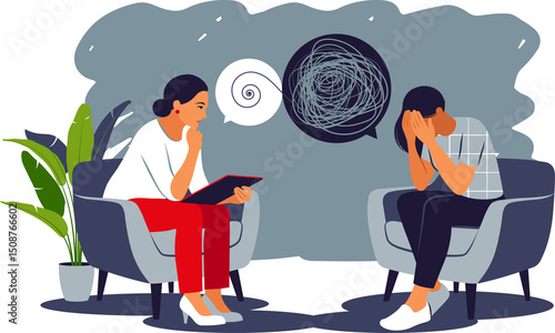 Tableau sur toile Woman during a mental therapy session with a psychotherapist or psychologist on transparent background