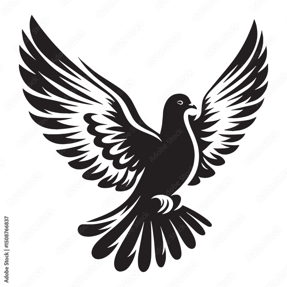 Fototapeta premium Gentle Dove silhouette in peaceful flight – Dove illustration – Minimalist Dove vector – Bird silhouette – Bird vector