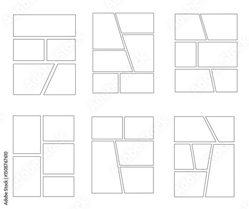 Set of templates for manga comic panels including 6 templates. Comic or Manga background frames and panels, designed for use by mangaka or comic artists. Backgrounds for comics or manga.	