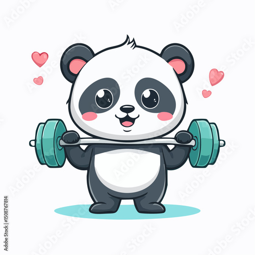 Kawaii Panda Lifting Weights at the Gym with Determined Expression