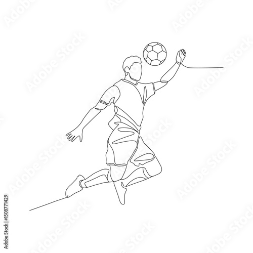 Stylish pose of striker while scoring goal through header!