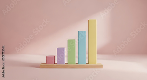 PastelColored Ascending Blocks on Wooden Base
