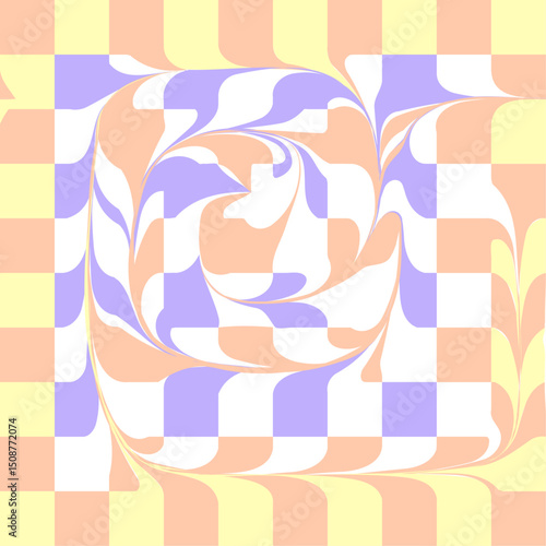 Mesmerizing Pastel Checkerboard Spiral Abstract Warped Geometry in Motion