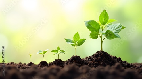 Illustration of plant growth stages from seed to mature plant, symbolizing development, success, and natural progression in a life cycle concept.