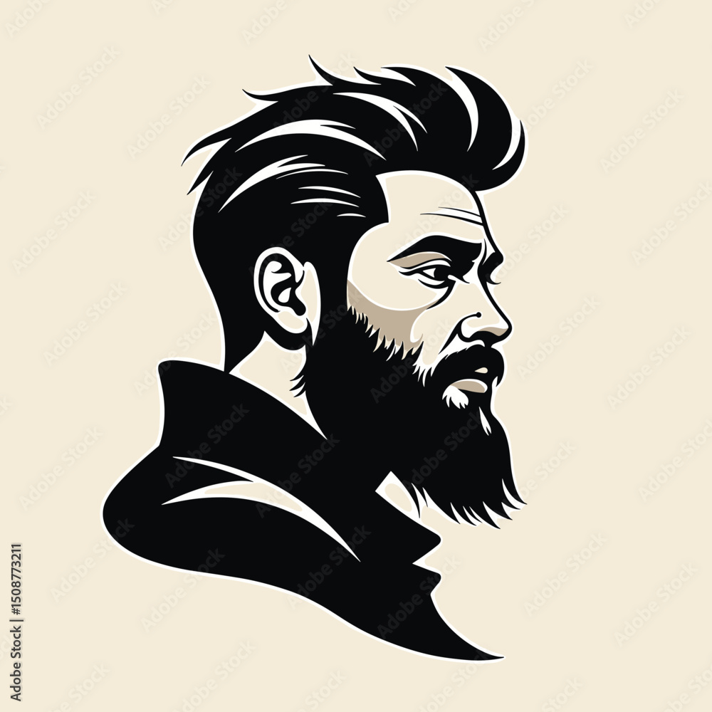 Bearded man in profile, in black and white, the concept of masculinity Bearded man in profile, in black and white, the concept of masculinity