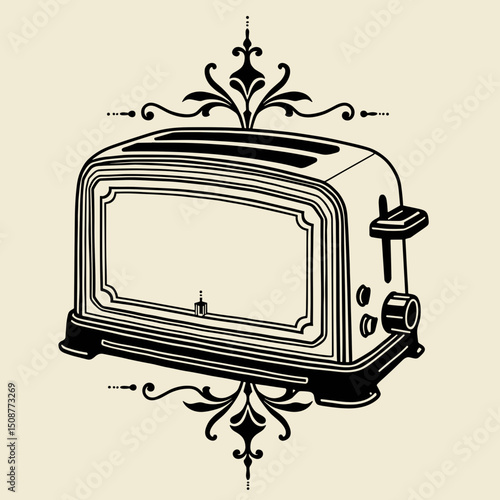 Vintage toaster appliance with decorative flourish, concept for breakfast