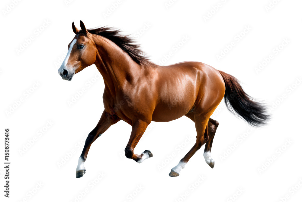 Naklejka premium Running brown horse with glossy coat against a transparent background