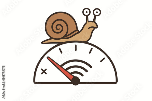 Slow Internet Speed Vector Illustration - Snail on WiFi Signal Meter Showing Weak Connection and Poor Network Performance for Technology Concepts