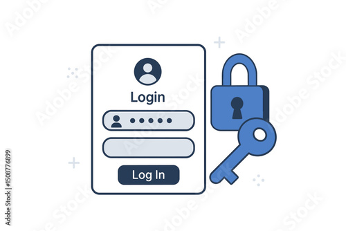 Secure mobile login interface vector illustration with password authentication, padlock and key security symbols for digital access control and cybersecurity