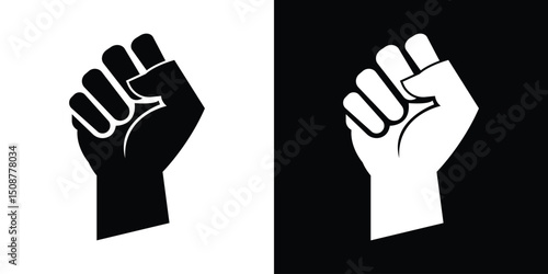 raised fists icon Outline vector logo for web UI. Icon of a raised fist symbolizing unity, strength, and solidarity. Hand icon vector isolated on white background. Hand gesture. hand stop. EPS 10. 