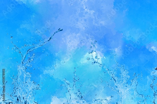 Watercolor painting, blue, water, waves, background material, illustration