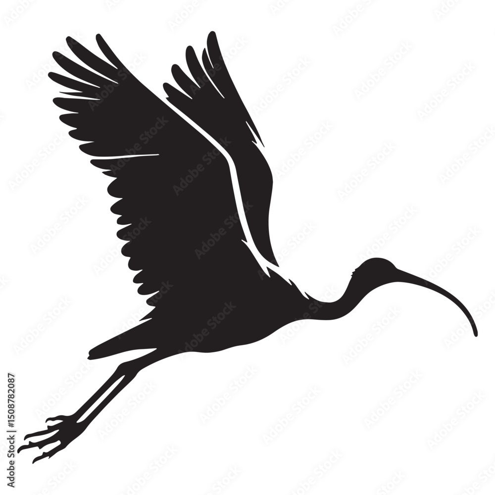 Fototapeta premium Distinctive Beak Ibis silhouette in profile – Ibis illustration – Minimalist Ibis vector – Bird silhouette – Bird vector