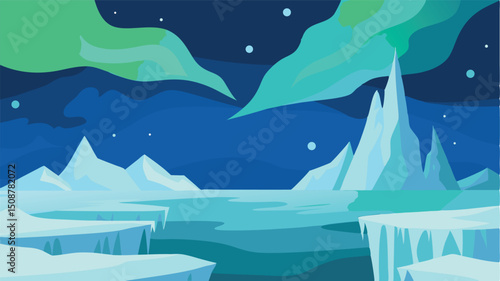 tundra with snow fox and polar skies