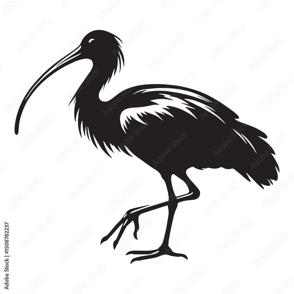 Fototapeta premium Streamlined Ibis silhouette gliding gracefully – Ibis illustration – Minimalist Ibis vector – Bird silhouette – Bird vector