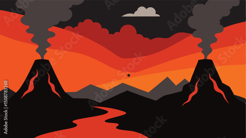 Volcanic Crater with Steam and Lava Rocks