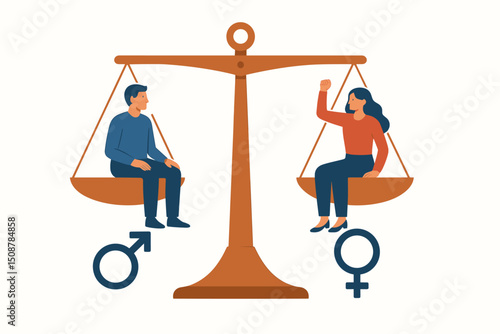 Gender equality balance scale concept. Male female equal rights empowerment. Workplace gender parity. Women feminism justice. Equal opportunity illustration vector