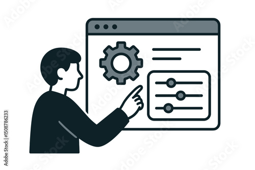 User interface settings customization dashboard. Person configuring digital software preferences control panel. Technology options management system. Browser administration UI experience.
